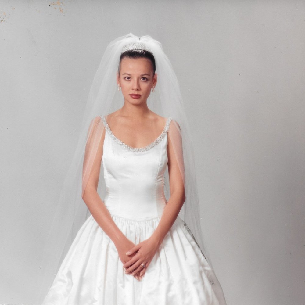 Lazaro Satin Bridal Gown & Tiara Embellished with Swarovski crystals